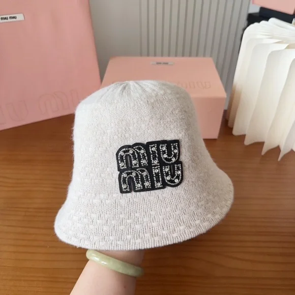 Miu Miu Beige Bucket Hat with Black Logo Beige/brandy Canvas And Leather Bucket Hat | Miu Miu main image 2